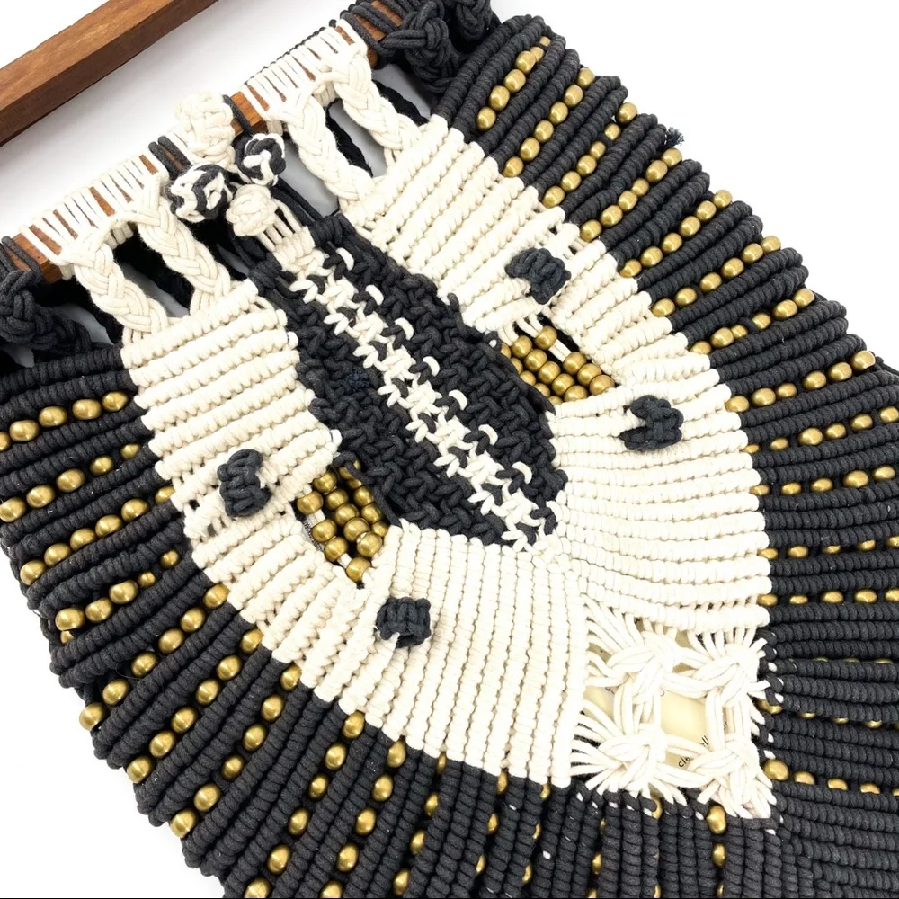 CLEOBELLA🌺Seville Boho Fringe Retro Macrame Beaded Clutch Black & White - Picture 5 of 12